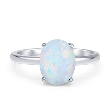 Solitaire Engagement Ring Oval Lab Created White Opal 925 Sterling Silver